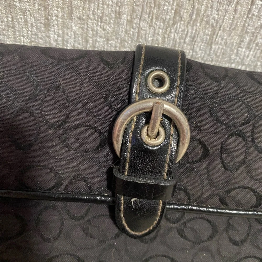 BLACK CLOTH WALLET WITH LEATHER TRIM, SILVER BUCKLE